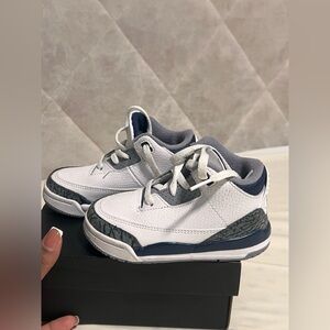 Kids White and Gray Sneakers “ midnight Jordan 3s”